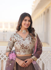Faux Georgette Beige Colour Party Wear Lehenga Choli